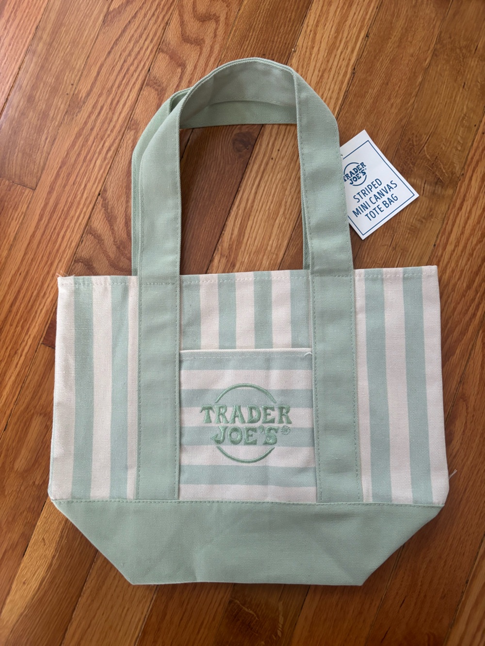 Trader Joe’s mini tote bag color Green striped Canvas